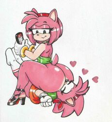 amy_rose anthro anthro_on_anthro ass big_butt bottomless clothed clothing eulipotyphlan facesitting female female/female heart hedgehog hi_res mammal sega selfcest sonic_(series) sonic_the_hedgehog_(series) square_crossover vampiricpig younger_self yuri