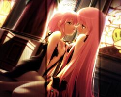 female kousaka_alice kousaka_maria long_hair multiple_girls nude pink_hair short_hair suigetsu twins yuri