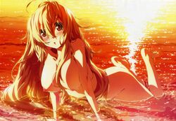 1girls ahoge all_fours blonde_hair blush breasts dies_irae female g_yuusuke large_breasts long_hair margueritte_breuil nipples nude oppai solo wet