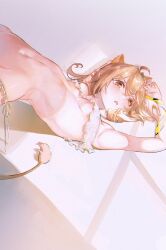 absurd_res almost_naked armpits blonde_hair disgusted highres indie_virtual_youtuber lion_girl lion_tail looking_at_viewer midriff navel raised_hips reinene revealing_clothes rurudo rurudo_lion slender_body small_breasts stomach tail underboob virtual_youtuber