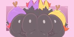 2022 anthro ass backsack balls big_ass big_butt black_body black_fur braixen duo femboy frumples fur gay genitals hi_res huge_ass huge_butt male male_braixen male_only nintendo nude pokémon_(species) pokemon pokemon_(species) shiny_pokemon thick_thighs video_games wide_hips