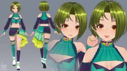 1girls 3d arm_sleeves asymmetrical_clothes asymmetrical_legwear asymmetrical_stockings belly_button brown_eyes cleavage clothed clothing colombian fingerless_arm_sleeves fingerless_gloves green_hair hispanic hispanic_virtual_youtuber latam_virtual_youtuber light-skinned_female light_skin long_sleeves official_art pimienta_kast ryumi ryumivt short_hair shoulderless_dress shoulderless_shirt signature skirt small_breasts turtleneck twitch twitch.tv virtual_youtuber vtuber yellow_eyes youtube youtube_hispanic