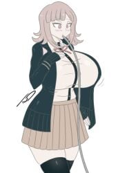 blush breast_expansion danganronpa danganronpa_2:_goodbye_despair hyper_breasts inflation nanami_chiaki skirt straight_hair thick_thighs thighhighs tight_clothing yukihana_draws