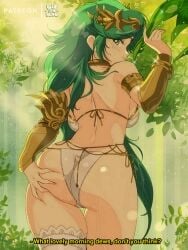 1girls ass ass_focus ass_grab ass_squeeze belly_chain bluethebone breasts busty butt_focus butt_grab butt_squeeze english_text female female_only forest gold_(metal) gold_jewelry grabbing grabbing_own_ass green_hair kid_icarus kid_icarus_uprising long_hair looking_back looking_back_at_viewer nintendo palutena retro_artstyle solo solo_female squeezing_ass squeezing_butt swimsuit thick_thighs thighhighs thighs voluptuous