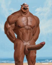 absurd_res anthro beach big_penis body_hair chest_hair ekoi1995 genitals hi_res male male_focus male_only mr._mcmahon muscular nipples penis pubes seaside solo surf's_up surf's_up_2:_wavemania