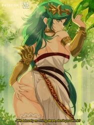 1girls ass ass_focus ass_grab ass_squeeze bluethebone breasts busty butt_focus butt_grab butt_squeeze clothed clothed_female english_text female female_only forest grabbing grabbing_own_ass green_hair horny kid_icarus kid_icarus_uprising long_hair looking_back looking_back_at_viewer nintendo palutena retro_artstyle solo solo_female squeezing_ass squeezing_butt thick_thighs thighhighs thighs voluptuous