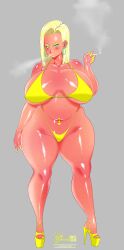 alternate_version_available android_18 big_breasts bimbo breasts_bigger_than_head dragon_ball high_heels milf platform_heels repv smoking