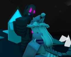 1boy 1girls 3d anthro blowjob blue_eyes buck_(kaiju_paradise) furry kaiju_paradise kneeling male/female original_character radant roblox roblox_game sex shark source_request tagme