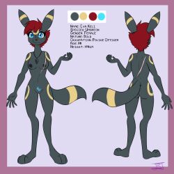 2019 3_toes 5_fingers anthro areola back_scar balddumborat black_areola black_nipples blue_eyes breast_scar chest_scar color_swatch dark_grey_fur darkinium_z eeveelution english_text eva_(swordfox) feet female fingers flat_colors front_and_back front_view hair hi_res jewelry markings model_sheet necklace nintendo nipples pokémon_(species) pokemon pokemon_(species) pokemorph pubic_tattoo rear_view red_hair ring_(marking) scar signature simple_background solo standing tattoo text toes umbreon video_games z-crystal