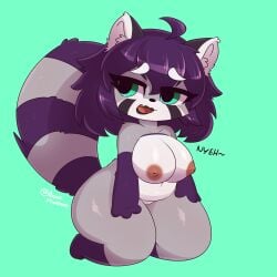 ailurid anthro big_breasts breasts female fur green_eyes grey_body grey_fur hi_res mammal red_panda safira_moonrune short_stack shortstack solo thedeirdre96 wide_hips