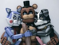 3boys bear border_collie candy_(fnac) cat dog domestic_cat domestic_dog doug_(tnar) five_nights_at_candy's five_nights_at_freddy's freddy_(fnaf) gay male male_only penis those_nights_at_rachel's toy_freddy_(fnaf) yaoi