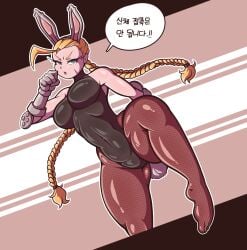 bbumbbum blonde_hair blue_eyes braided_hair bunny_ears bunnysuit cammy_white capcom fishnets scar street_fighter