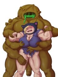 adventure_time big_breasts blonde_hair blush colored edit fake_animal_ears grabbing_breasts grabbing_from_behind hoodie huge_cock imminent_rape madmark monster muscular_female open_mouth pussy rape restrained shirt standing susan_strong