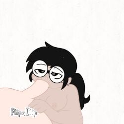 animated anne_(lewd_anne) black_hair brown_skin female gif glasses lewd_anne sucking_penis