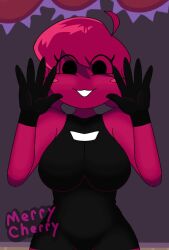 black_gloves breasts female friday_night_funkin gloves looking_at_viewer merry_cherry minus_gf_(iagoanims) mob_face pink_skin short_hair