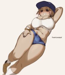 armpits baseball_cap big_breasts bra breasts cleavage female huge_breasts original original_character sandcavern shorts tank_top thick_thighs tomboy wide_hips