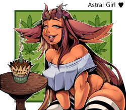 astral_girl bare_shoulders birthday_cake busty curvaceous curvy female female_focus female_only hourglass_figure humanoid jackalope jackaye pinup pinup_pose pointy_ears pose posing solo tagme voluptuous weed wide_hips