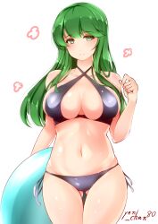 1girls alternate_costume ass_visible_through_thighs bikini black_bikini black_swimsuit breasts cleavage collarbone cowboy_shot en_(paorasuteki) female female_only fire_emblem fire_emblem:_mystery_of_the_emblem fire_emblem:_shadow_dragon_and_the_blade_of_light green_eyes green_hair halter_top halterneck highres holding holding_innertube innertube large_breasts long_hair navel nintendo palla_(fire_emblem) sidelocks smile solo standing swimsuit white_background