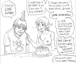 1girls 2boys animated areolae bb_(baalbuddy) big_breasts birthday birthday_cake birthday_hat birthday_party breasts_out breasts_outside comedy comic depressing elf elf_ears elf_female female female_focus funny happy_birthday neon_genesis_evangelion nipples one_breast_out original original_character pointy_ears rei_ayanami skeleton solus_astorias sound tagme video voice_acted voice_acted_comic