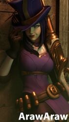 3d arawaraw athletic_female big_breasts blender caitlyn_kiramman human league_of_legends league_of_legends:_wild_rift