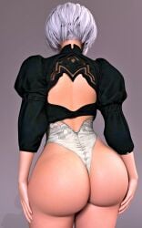 1girls 3d 3d_(artwork) ass_focus back_view backview big_ass big_butt female female_only heart_butt leotard light-skinned_female nier:_automata pawg solo solo_female thong_leotard white_hair white_skin yorha_2b