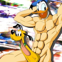 abs anatid anseriform avian beak big_muscles big_penis bird black black_ears black_eyes black_nose blue_hat blue_headwear body_horror canid canine canis cock_transformation collar disney dog domestic_dog donald_duck duck duo erection genitals green_collar hat huge_cock living_penis male male_focus male_only mammal meme muscular muscular_male nipples nude open_mouth open_smile pecs penis penis_transformation penis_with_face pixiv_id_655917 pluto sentient_penis thick_penis tongue tongue_out transformation unusual_genitalia unusual_penis vein veins veiny veiny_penis what yellow_penis