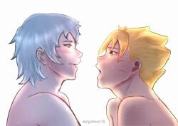 after_kiss blonde_hair blue_eyes blush bodily_fluids boruto:_naruto_next_generations choco15lesly gay implied_sex light_blue_hair looking_at_another looking_at_each_other looking_at_partner male male/male male_only mitsuki_(naruto) moan moaning multiple_boys naked naruto naruto_(series) side_view sweat sweatdrop upper_body uzumaki_boruto yaoi yellow_eyes