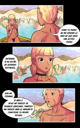 anum_grace bikini black_bikini blonde_hair boat brown_eyes choker comic comic_page daughter father father_and_daughter holland_earth_stories_(series) ivy_grace lake muscular_male oasis_girl sabino_69_stories scar spanish_text water