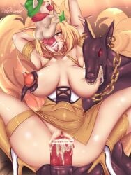 9_tails ahri alternate_costume alternate_hair_color alternate_hairstyle animal_ear_fluff animal_ears animal_girl anthro areolae big_breasts blonde_hair breasts busty censored cleavage clitoris clothing crystal_tail curvaceous curves curvy curvy_body curvy_female curvy_figure curvy_hips eyelashes eyeliner eyeshadow facial_markings female fluffy fluffy_ears fox fox_ears fox_girl fox_tail genitals hourglass_figure huge_breasts humanoid inner_ear_fluff k/da_ahri k/da_series kemonomimi kitsune large_breasts league_of_legends light-skinned_female light_skin male multiple_tails nasus nine_tailed_fox nipples pale-skinned_female pale_skin penis pussy rikamarika riot_games short_hair tail teemo thick_thighs thighs vagina vastaya video_games voluptuous vulva yellow_eyes