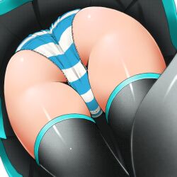 1girls ass close-up dr_rex hatsune_miku shimapan skirt solo striped_panties upskirt vocaloid