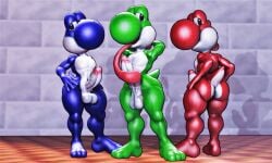 3boys 3d 3d_(artwork) abs anthro anthrofied balls ballsack blue_yoshi bottomless bottomless_male completely_nude completely_nude_male dr.ivopingasnik gay green_yoshi humanoid humanoid_genitalia humanoid_penis licking_penis long_tongue male male/male male_only mario_(series) muscular muscular_anthro muscular_male nintendo nude nude_male pecs pectorals penis penis_out pinup presenting presenting_hindquarters red_yoshi self_lick sfm source_filmmaker super_mario_bros. tongue tongue_out veiny veiny_penis yoshi