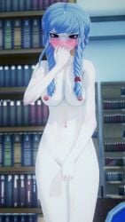 3d blush breasts completely_nude completely_nude_female covering_crotch danganronpa danganronpa_2:_goodbye_despair embarrassed embarrassed_nude_female enf exposed_breasts female koikatsu large_breasts nude pekoyama_peko public_exposure public_nudity straight_hair ultimateenf