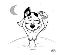 101_dalmatian_street 101_dalmatians breasts disney disney_xd eye_closed eyelashes female female_only jacuzzi night nipples pksldgehammer_(artist) tied_ears tied_up