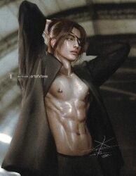 abs attack_on_titan brown_eyes brown_hair eyepatch hanji_zoe male male_only muscular muscular_male pierced_nipples shingeki_no_kyojin tagme xtevestrange