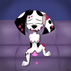 101_dalmatian_street 101_dalmatians blush breasts canine dalmatian dildo disney eye_closed eyelashes female female_only mouth open_mouth pksldgehammer_(artist) pussy sex_toy vagina vibrator vibrator_dildo wisnia