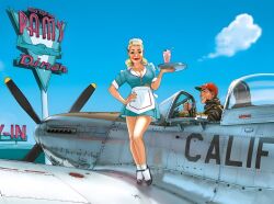 blonde_hair diner p-51_mustang pinup romain_hugault waitress