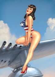 big_breasts dark_hair female p-47_thunderbolt pin-up romain_hugault