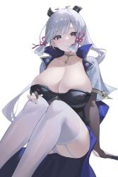 big_breasts breasts genshin_impact huge_breasts kamisato_ayaka kaneko_(bblogtinhan) legs samurai silver_hair stockings thick thick_legs thick_thighs thigh_highs thighhighs thighs white_hair