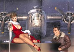 b-24_liberator black_hair pinup romain_hugault snow