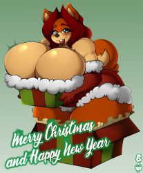 1girls 2019 abstract_background absurd_res anthro big_breasts blush box breast_squish breasts breasts_in_box busty canid canine canis christmas christmas_outfit cleavage clothed clothing container curvaceous curvy curvy_body curvy_female curvy_figure digital_drawing_(artwork) digital_media_(artwork) domestic_dog elbow_gloves eyelashes female female_focus female_only fingers gift gloves hi_res holidays huge_breasts large_breasts lips looking_at_viewer mama_maria mammal mature_anthro mature_female milf multicolored_body multicolored_fur orange_body orange_fur red_hair short_hair short_tail simple_background smile solo superix tan_body tan_fur teal_eyes text thick_thighs two_tone_body two_tone_fur voluptuous watermark wide_hips