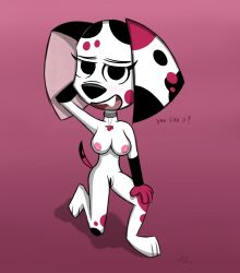 101_dalmatian_street 101_dalmatians anthro canine canine caption collar dialogue disney female female_only mouth open_mouth paws pksldgehammer_(artist) pussy text vagina wisnia