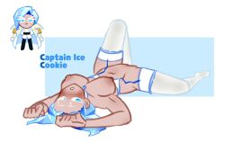 1girls arms_above_head arms_up blue_eyes blue_hair blush captain_ice_cookie choker clenched_fist cookie_run crystal_hair erect_nipples female female_only garter garter_belt garter_straps large_breasts laying_on_back looking_at_viewer marshii_lewds nipples pale-skinned_female pale_skin pussy scar scar_on_face solo solo_female solo_focus stockings stockings_only thighhighs