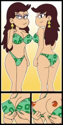 1girls bikini bikini_top_removed breast_hold brown_hair character_request comic earrings ferozyraptor naughty_face nipple_bulge nipples_visible_through_clothing the_loud_house