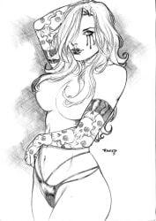 big_breasts black_thong dynamite_comics ed_benes_studio hair_covering_eye rivald tattoo