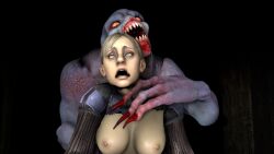 1female 1girls 1male 1monster 3d female jill_valentine jill_valentine_(blonde) jill_valentine_(julia_voth) monster resident_evil resident_evil_5 ripped_clothing sex twistedraven