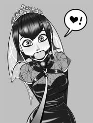 1girls ball_gag black_hair black_lipstick blue_eyes bondage bound bride emo fringe gag gagged goth hotel_transylvania imminent_sex implied_marriage leash mavis_dracula monochrome pale-skinned_female petite short_hair small_ass teenager vampire wossarem