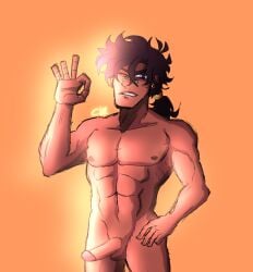 chromexorannex cock dark-skinned_male dark_hair dick jorge_joestar(oc) male_only muscular muscular_male nude nude_male original_character ourobouro penis smile