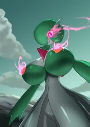 1girls 2022 absurd_res alpha_gardevoir alpha_pokémon anthro bob_cut breasts clothing cloud dress female female_only gardevoir glowing glowing_eyes glowing_nipples green_body green_hair hair_over_one_eye highres huge_breasts ika_daishogun looking_down mountain multicolored_body nintendo nipples no_pussy outdoors pokémon_(species) pokemon pokemon_(species) pokemon_legends:_arceus red_eyes short_hair sky smile solo spikes standing thin_waist two_tone_body white_body