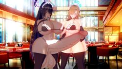 3d asuna_(blue_archive) big_breasts blue_archive blush camtri cleaning_&_clearing_(blue_archive) dark-skinned_futanari drooling female futa_with_female futanari huge_balls huge_breasts huge_cock hyper_balls hyper_penis imminent_sex karin_(blue_archive) koikatsu light-skinned_female millennium_science_school_student veiny_penis