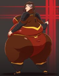 1girls ass avatar_legends back_view bbw belly big_ass big_belly big_breasts bottom_heavy breasts brown_hair bubble_butt clothing fat female fire_nation gigantic_breasts huge_ass massive_ass obese overweight overweight_female p'li seriojainc solo_female the_legend_of_korra thick_thighs thunder_thighs wide_hips